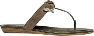 Tod's Tods Bow Accent Thong Slide Sandals in Brown Suede