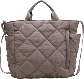 Generic Womens Simple Stylish Large Capacity Tote Bag Soft Lightweight Quilted Shoulder-Bag for School Work Shopping Travel Daily (Grey)