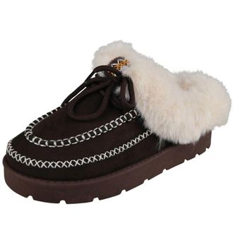 Loud Look Ladies Faux Fur Slippers Slip On Flat Heel Round Toe Comfy Casual Indoor Outdoor Warm Lined Lightweight Non Slip Shoes for Home Walking Daily Wear Sho