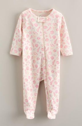 Nordstrom Print Cotton Footie in Ivory Egret Seashells at Nordstrom, Size Newborn