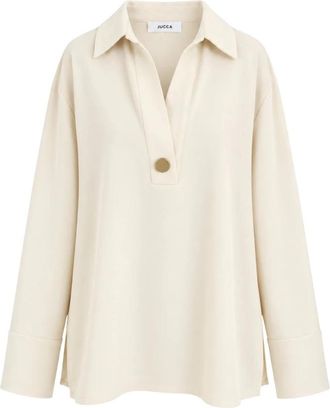Jucca Blouse met V-hals en Polokraag - Dames - Polos - Beige - XL - Tops