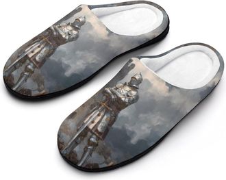 Generic Templar Knight And Castle Funny Mens Cotton Slippers Soft Non-Slip Rubber Sole House Slipper Indoor Outdoor