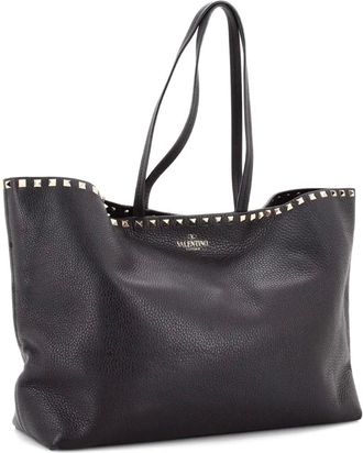 Valentino Garavani Rockstud Shopper Leather Large tote bag - Nero