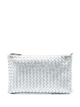 Bottega Veneta 2012-2025 Metallic Leather Intrecciato clutch bag - unisex - Calf Leather - One Size - Silver