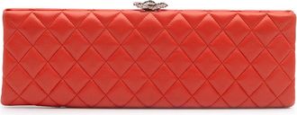 Chanel Pre-owned Womens Quilted Lambskin Leather Clutch - Orange - One Size