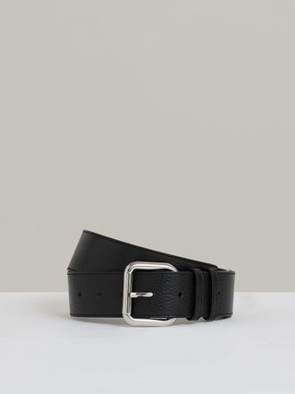 Reiss Black Leather Square Roller Buckle Belt, S