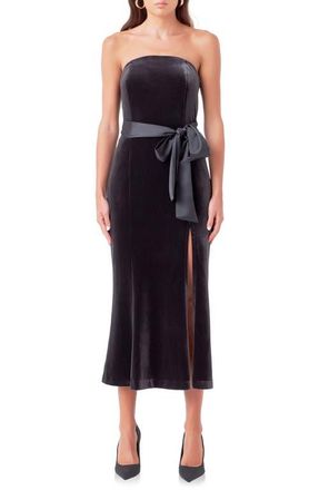 endless rose Strapless Velvet Midi Dress in Dark Grey at Nordstrom, Size Medium