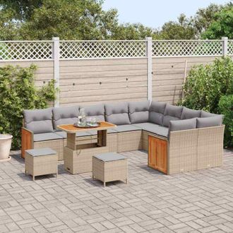 vidaXL Conjunto De Sof&aacute; De Jard&iacute;n Con Coj&iacute;n 12 Pcs Beige Y Gris Claro Vidaxl