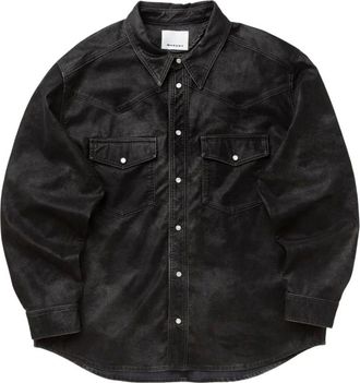 Isabel Marant Jassen, Heren, Zwart, M, Denim, Zwarte Blouse met Zakken en Knopen