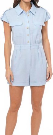 Greylin Ludi Linen Blend Button Down Romper In Shore Blue