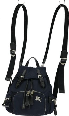 Burberry Logo Rucksack Backpack Nylon With Leather Navy Nylon Backpack Bag (Pre-Owned)