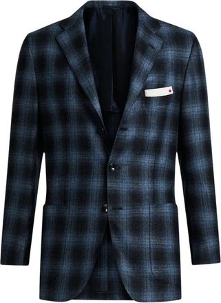 Kiton Geruite Kasjmierblend Jas - Heren - Blazers - Blauw - L - Kasjmier - Jassen