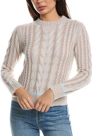 Fort&eacute; Cashmere Tipped Plaited Cable Crewneck 100% Cashmere Sweater