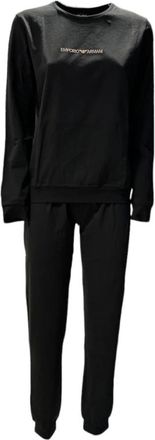 Emporio Armani Cotton Black Logo Lettering Pyjamaset - Dames - Trainingspakken - Zwart - M - Katoen - Fitness