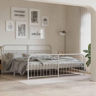 Berkfield Home Metal Bed Frame without Mattress with Footboard White 193x203cm | Size: 193x203 cm