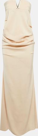 Elisabetta Franchi Beige Stretch Crepe Strapless Maxi Dress