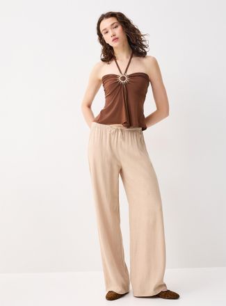 Twik Womens Viscose and linen wide-leg pant