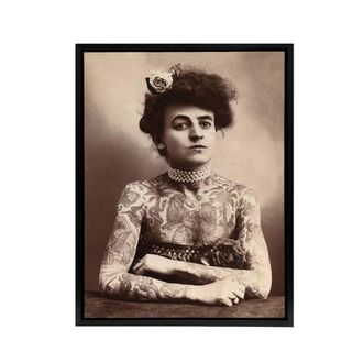 Artery8 Maud Wagner Trapezist Tattoo Artist Framed Canvas Wall Art Print in Beige | Size: W24 x H32