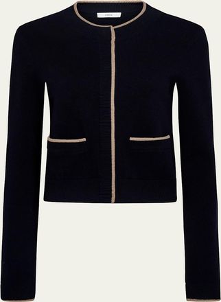 Vince Contrast Wool-Cashmere Snap Cardigan