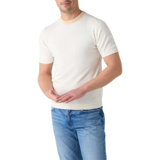 Robert Talbott Gibson Cotton Cashmere Short Sleeve Crewneck Sweater in White/yellow at Nordstrom, Size Medium