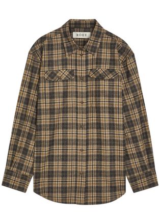 R&oacute;he Checked Wool-blend Overshirt - Brown - 40 (UK12 / M)