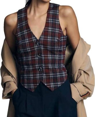 Eva Franco Plaid Button-Front Vest In Navy