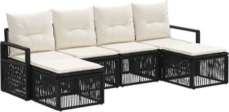 vidaXL Conjunto De Sof&aacute;s De Jard&iacute;n 6 Uds. Negro Rat&aacute;n Sint&eacute;tico Vidaxl