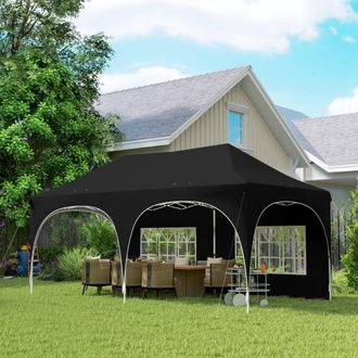 OUTSUNNY 3 x 6m Pop Up Gazebo with Sides, Peak Top Garden Party Tent Marquee in Black