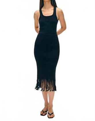 White + Warren Fringe Ribbed Skirt In Black