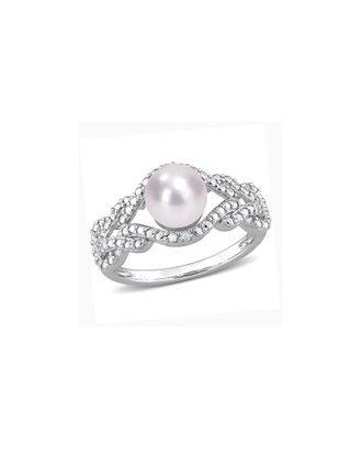 Rina Limor Silver 0.02 Ct. Tw. Diamond 7-7.5Mm Pearl Infinity Ring