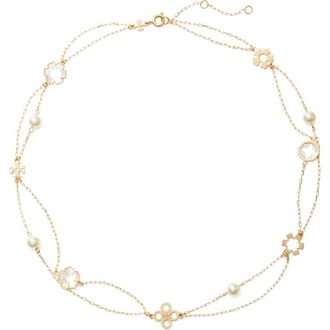 Tory Burch Kira Clover Mother-of-Pearl Charm Layered Necklace in Tory Gold /Mother Of Pearl at Nordstrom