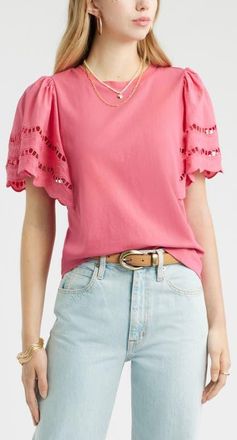 Treasure & Bond Flutter Sleeve Eyelet Top in Pink Carmine at Nordstrom, Size Xx-Small