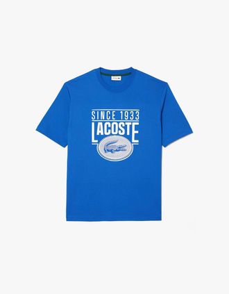 Lacoste Mens Loose-Fit Heavy Cotton Printed T-Shirt - Blue - Size: 34