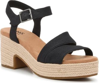 Toms Kiki Sandals Womans Black Ankle Strap Block Heel Espadrille HTAT1457