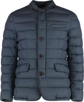 Moorer Donsjack met leren inzetstukken - Heren - Winterjassen - Blauw - 4XL - Wol - Jassen