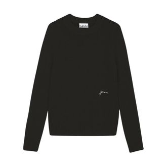 Ganni Black Brushed Alpaca O-Neck Jumper - female - Ganni - Round-neck Knitwear - Black - S - Knitwear
