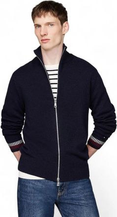 Tommy Hilfiger Wool Blend Zip-Thru Jumper - Heren - Vesten - Blauw - XL - Katoen - Truien & Vesten