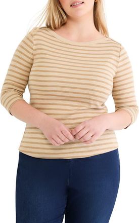 Nic+Zoe Stripe Boat Neck T-Shirt in Neutral Multi at Nordstrom, Size 2X