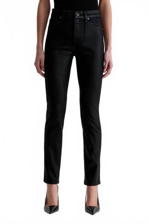 AG - Adriano Goldschmied Mari Mid Rise Slim Straight Jeans In Leatherette Super Black