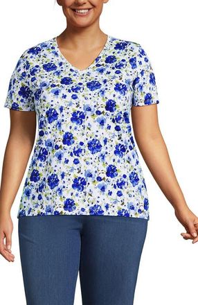Lands End Relaxed Supima Cotton T-Shirt in Clear Blue Painted Blooms at Nordstrom, Size 3X