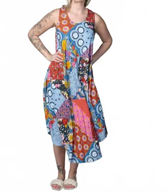 Papillon Patchwork Dress In Blue
