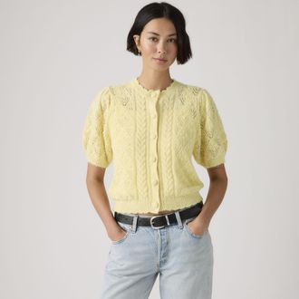 Levi's Pauline Pointelle Short Sleeve Cardigan - Womens - XL - Yellow / French Vanilla