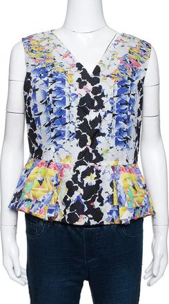 Peter Pilotto Multicolor Printed Silk Jacquard Peplum Detail Sleeveless Top