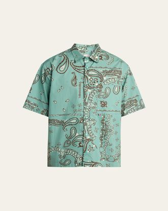 Moncler Mens Paisley Cotton Short-Sleeve Shirt
