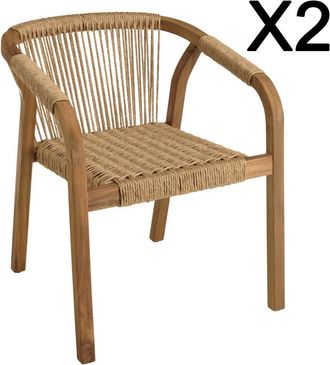 Macabane Lote de 2 sillones de acacia aceitada y cuerda sint&eacute;tica