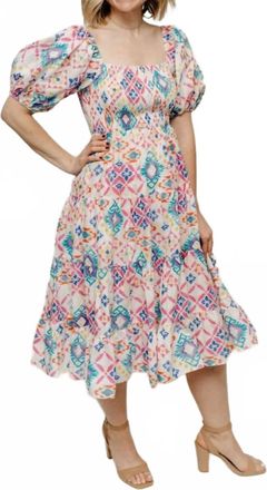 Pinch Design Mina Puff Sleeve Midi Dress In Spring Multi