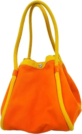 Herm&egrave;s Orange Yellow Canvas Tote Bag (Pre-Owned)