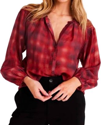 Bella Dahl Shirred Neck Blouse In Blurred Plaid Print