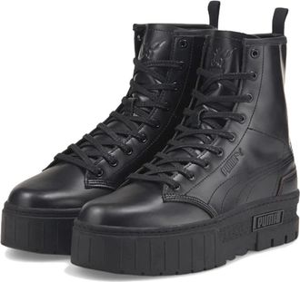 Puma Womens Puma Mayze x Dua Lipa Black Leather Platofrm Boots HTAT382