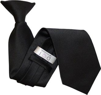 DQT Mens Plain Satin Polyester Easy to Wear Clip On Tie Made for Security Officers Business and Wedding - Black